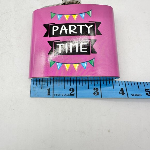 Party Time Stainless Steel Flask 6 Oz Pink With Colorful Banner Design Midwood - Picture 6 of 7